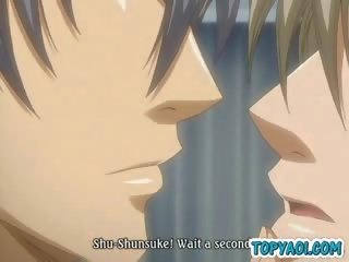 Sexy gay anime boys having a tongue kiss makeout moment